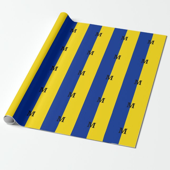Papier Cadeau Pavillon d'Ukraine vertical monogramme bleu et jau (Déroulé)