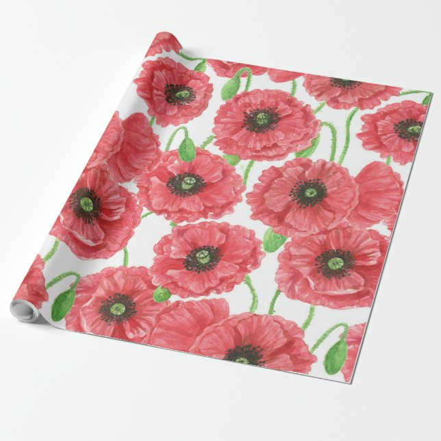 Papier Cadeau Pavot aquarelle motif floral (Déroulé)
