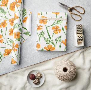 Papier Cadeau Pavot de Californie, fleurs d'été, orange wil
