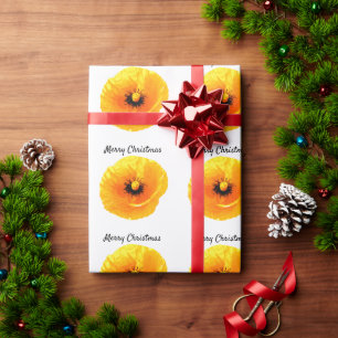 Papier Cadeau Pavot Floral Motif Joyeux Noël Jaune