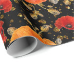 Papier Cadeau Pavot Rouge Fleur Glam Black Gold Confetti<br><div class="desc">Jardin urbain florence K</div>