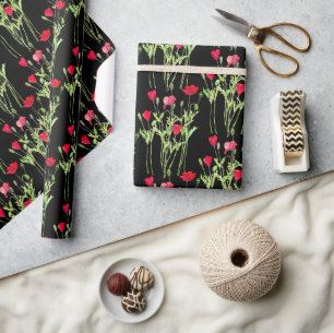 Papier Cadeau Pavot rouge prairie estivale, fleurs sauvages