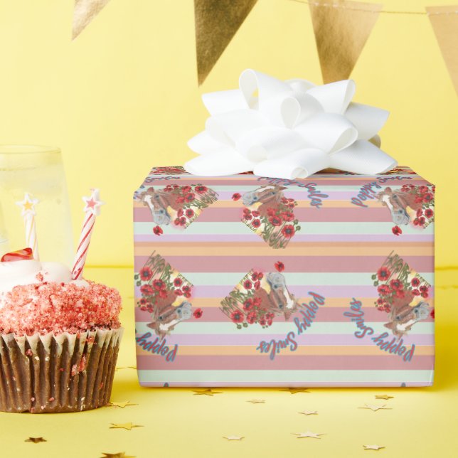 Papier Cadeau pavot sourit rayures (Fête d'anniversaire)