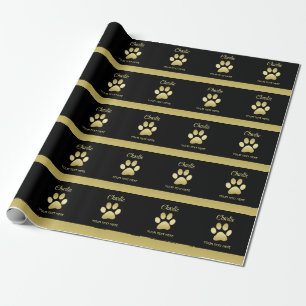 Papier Cadeau Paw chien brillant or sur arrière - plan noir