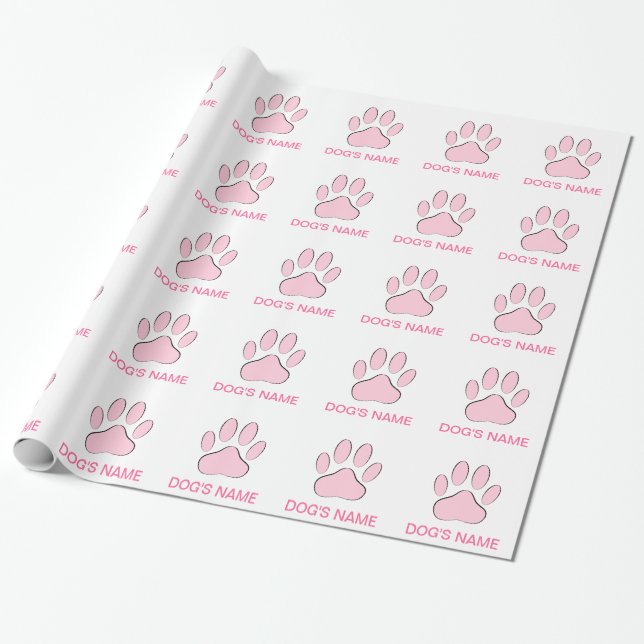 Papier Cadeau Pawprint de chien rose (Déroulé)