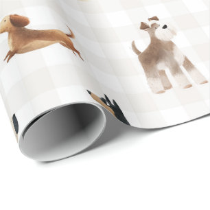 Papier Cadeau Paws Gingham jolis chiens