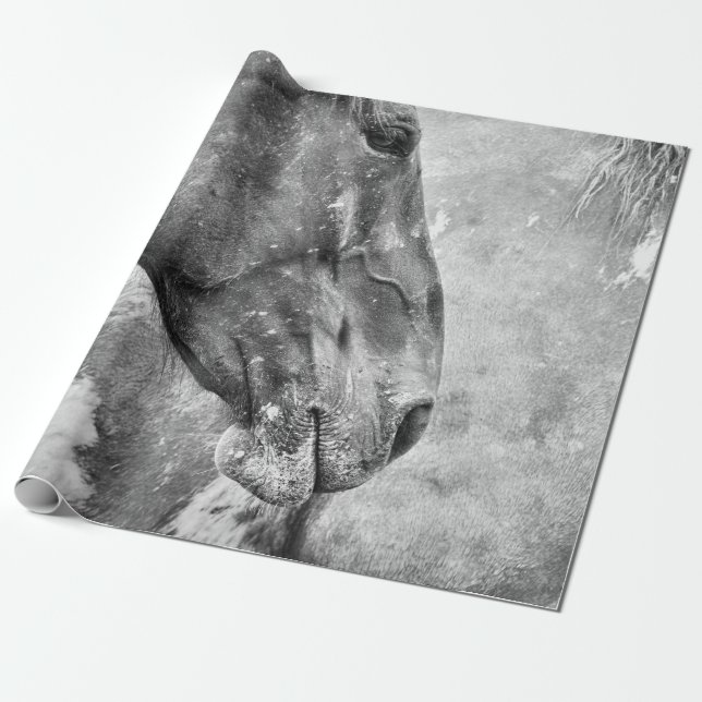 Papier Cadeau Pays Cheval Rustique Noir Et Blanc Découpage (Déroulé)