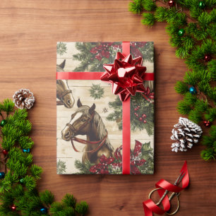 Papier Cadeau Pays Chevaux de Noël