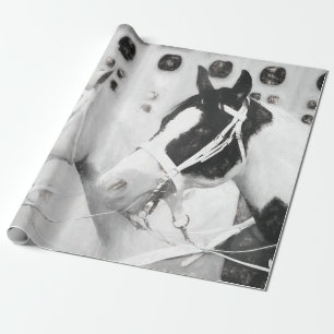 Papier Cadeau Pays Chevaux Rustique Noir Et Blanc Occident