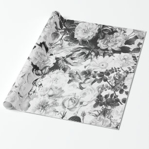 Papier Cadeau Pays moderne blanc noir d'aquarelle floral