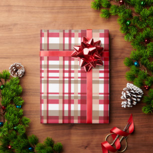 Papier Cadeau Pays Noël rouge blanc beige tates plaid