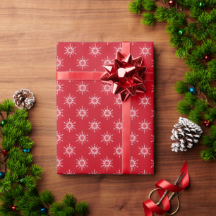 Papier Cadeau Pays Noël rouge blanc blanc mignon motif flocon de