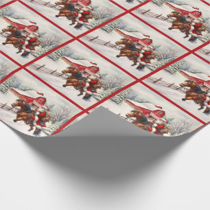 Papier Cadeau Pays Noël Western Père Noël sur Horseback