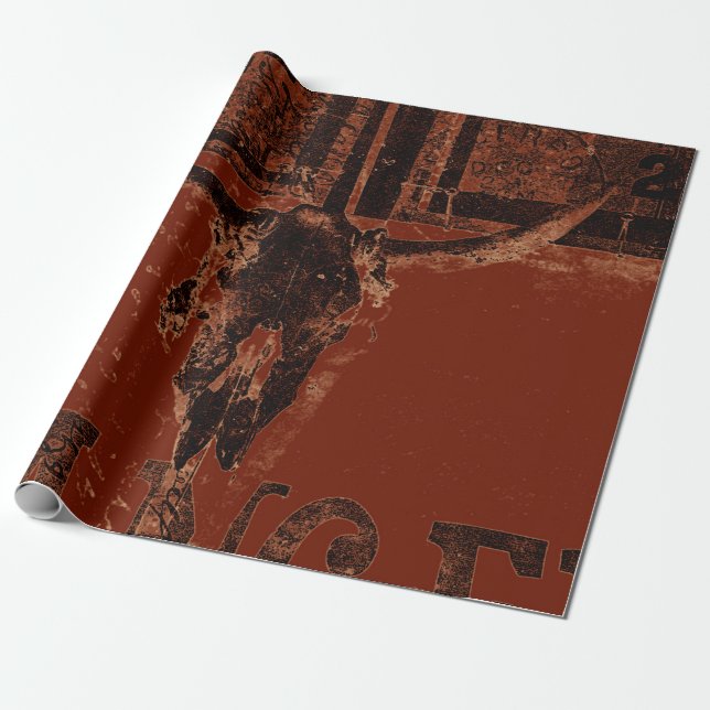 Papier Cadeau Pays Ouest Taureau Rouille Rouge Vintage (Déroulé)