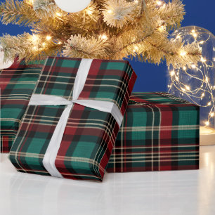 Papier Cadeau Pays Red Green Plaid Noël