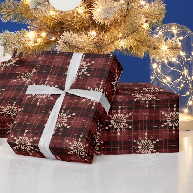 Papier Cadeau Pays Red Plaid Flocs de neige Noël (Vacances)