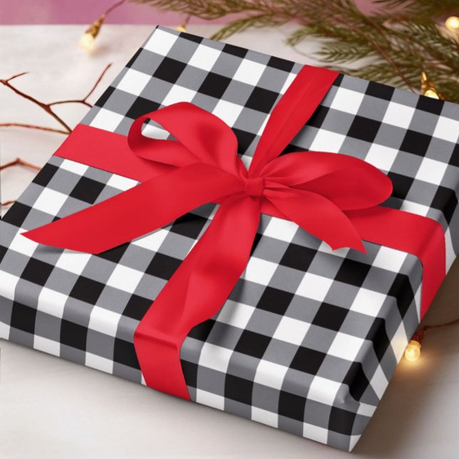 Papier Cadeau Pays rustique Noir et Blanc Plaid Noël (Créateur téléchargé)