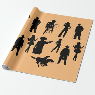 Papier Cadeau Pays western cowboys cowgirls silhouettes rodéo