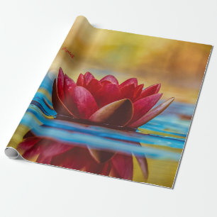 Papier Cadeau Paysage à la Fleur de Lotus Rouge, Zen