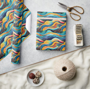 Papier Cadeau Paysage Abstrait avec Vagues Vibrantes et Jouant