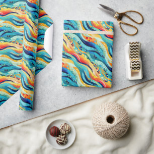 Papier Cadeau Paysage Abstrait avec Vagues Vibrantes et Jouant