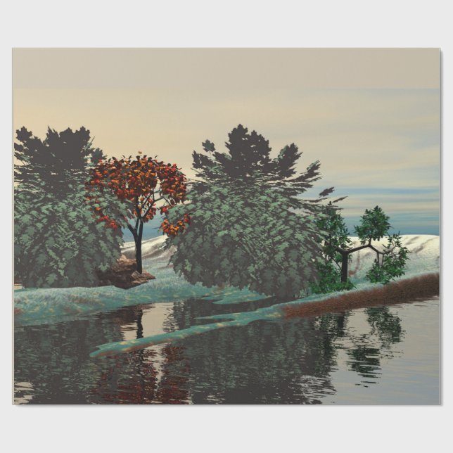 Papier Cadeau PAYSAGE ALIEN, ARBRES, HYPERION LAGON Sci Fi (Plat)