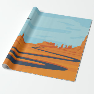 Papier Cadeau paysage avec vallée déserte, montagnes, sombre w