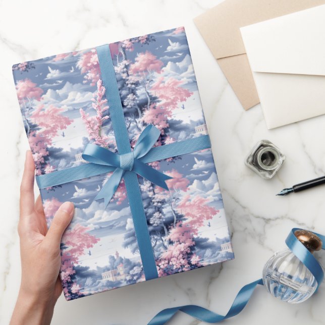 Papier Cadeau Paysage bleu et rose (Cadeaux)