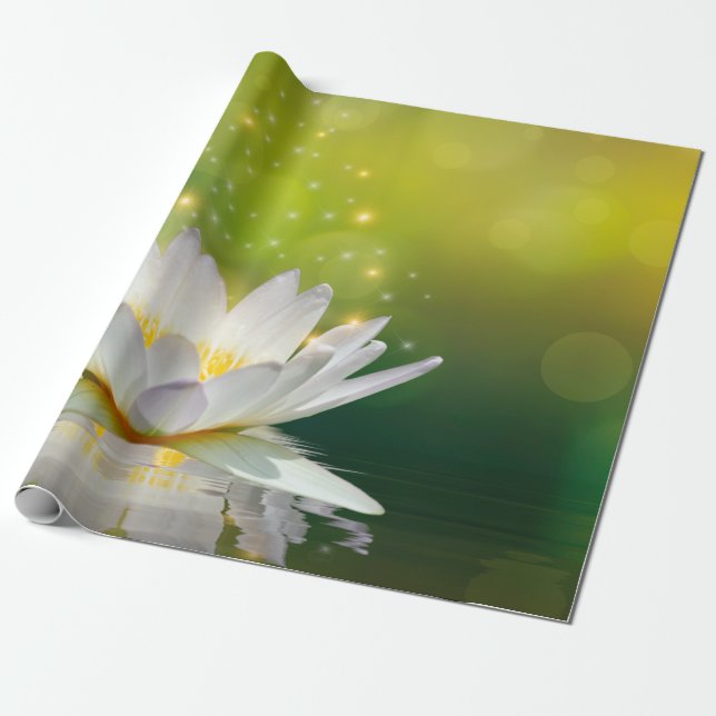 Papier Cadeau Paysage de fleur de lotus blanc, Zen (Déroulé)