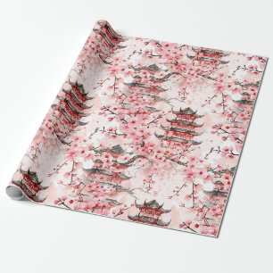 Papier Cadeau Paysage de fleurs de cerisier de pagode chinoise p