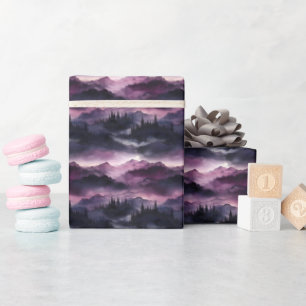 Papier Cadeau Paysage de forêt et de montagne violet foncé