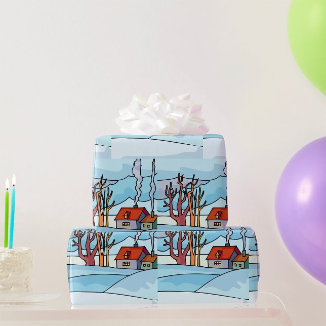 Papier Cadeau Paysage de maison en hiver (Créateur téléchargé)