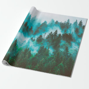 Papier Cadeau Paysage de montagne bruyant avec forêt de sapins e