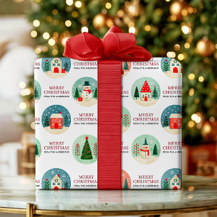 Papier Cadeau Paysage de Noël à l'aquarelle mignon personnalisé