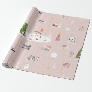Papier Cadeau Paysage de Noël mignon et motif en t