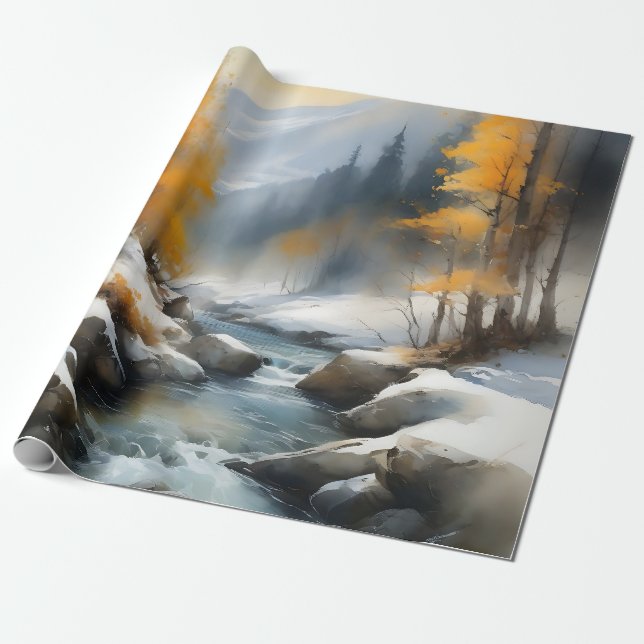 Papier Cadeau Paysage de rivière d'hiver serein (Déroulé)