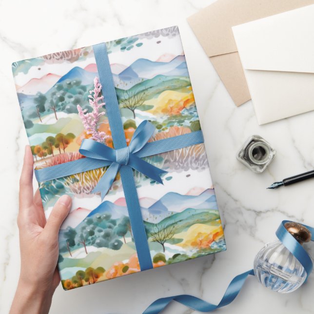 Papier Cadeau Paysage des montagnes et des arbres (Cadeaux)