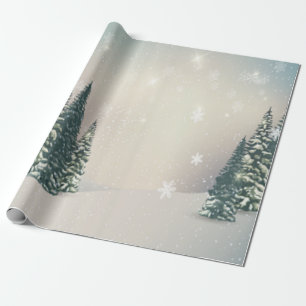 Papier Cadeau Paysage d'hiver, Forêt, Fêtes de neige