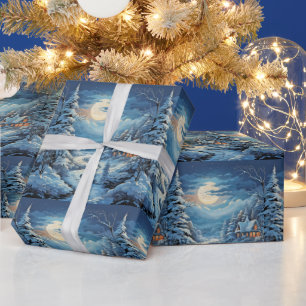 Papier Cadeau Paysage d'hiver Journal Cabine Pine Trees River