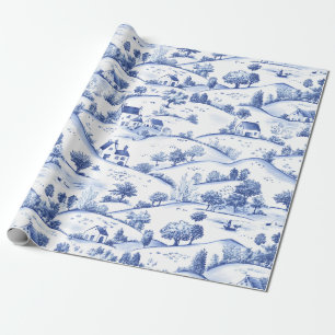 Papier Cadeau Paysage français pastoral toile bleu intemporel