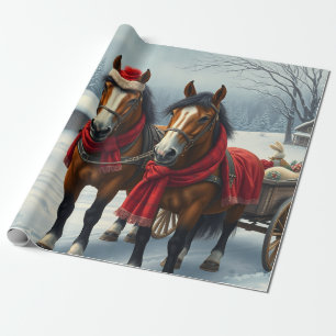 Papier Cadeau Paysage hivernal avec chevaux et Cabine