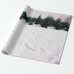Papier Cadeau Paysage hivernal avec des larches dans la neige