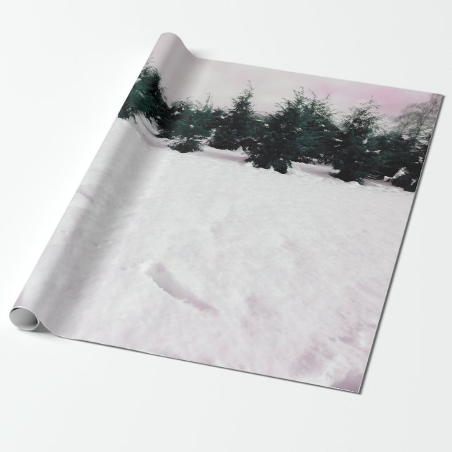 Papier Cadeau Paysage hivernal avec des larches dans la neige (Déroulé)
