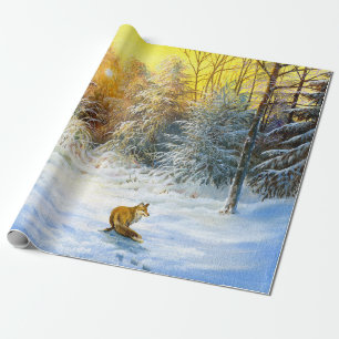 Papier Cadeau Paysage hivernal avec renard en déclin