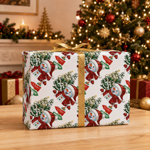 Papier Cadeau Paysage hivernal Bonhomme de neige Noël