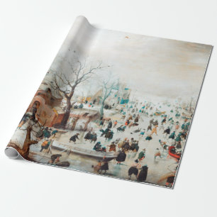 Papier Cadeau Paysage hivernal de Hendrick Avercamp avec patinoi