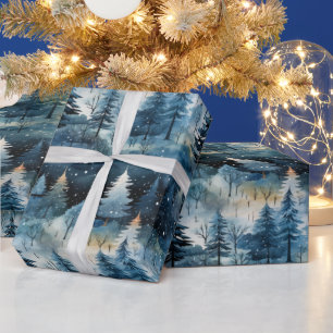 Papier Cadeau Paysage hivernal fantaisiste à l'aquarelle pour No