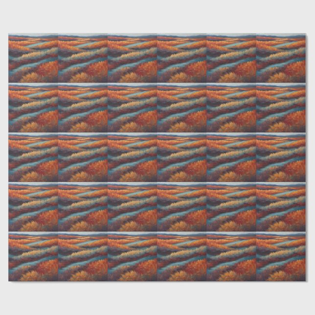 Papier Cadeau Paysage impressionniste aux couleurs d'automne (Plat)