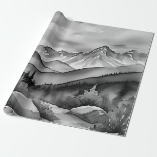 Papier Cadeau Paysage noir et blanc peinture de montagnes
