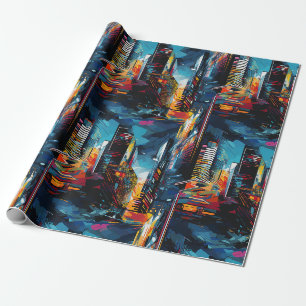 Papier Cadeau Paysage urbain cyberpunk abstrait (3)